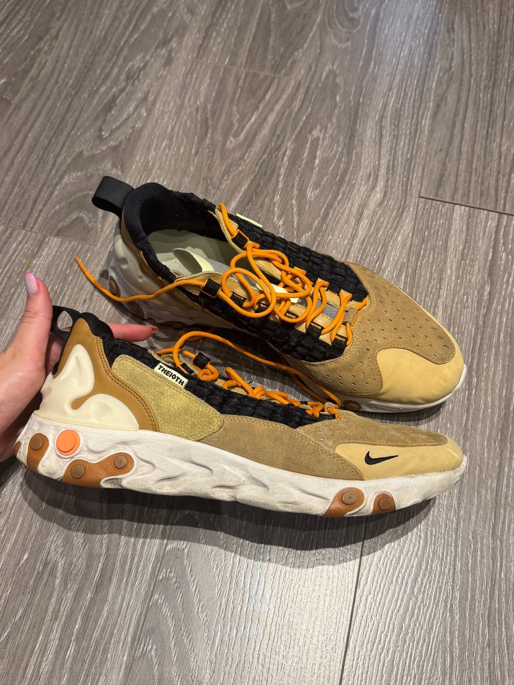 Nike Men's Suede Tan and Black Sneakers with Orange Accents - Men’s 11